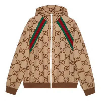 Gucci Jumbo Gg Zip Jacket With Web 'beige Ebony'