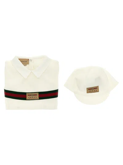 Gucci Babies' Jumpsuit And Cap Set In White