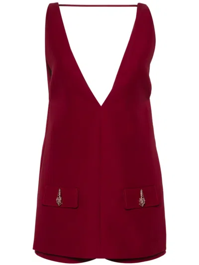 Gucci Red V-neck Twill Jumpsuit