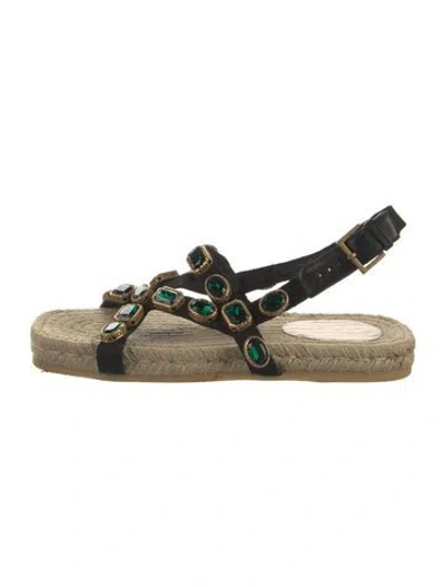 Pre-owned Gucci Jute Crystal Embellishments Espadrilles