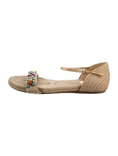 Pre-owned Gucci Jute Crystal Embellishments Espadrilles In Gold