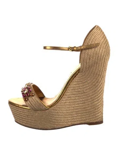 Pre-owned Gucci Jute Crystal Embellishments Espadrilles In Neutral