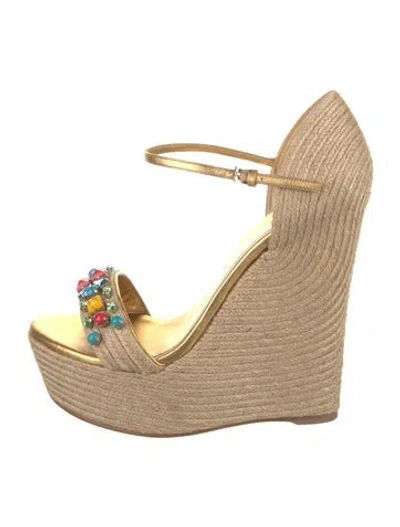 Pre-owned Gucci Jute Printed Espadrilles In Neutral