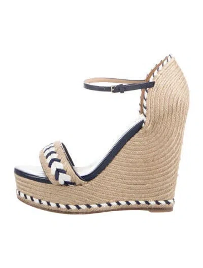 Pre-owned Gucci Jute Printed Espadrilles In Neutrals