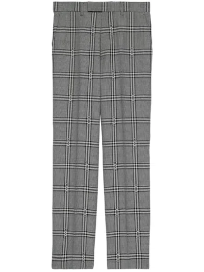 Gucci Horsebit Check Tailored Wool Trousers In Grey