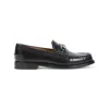 Gucci Leather Sneakers With Gold-tone Logo Strap In Black