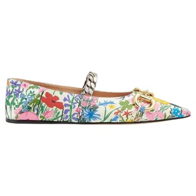 Pre-owned Gucci Ken Scott Floral Ballerina Shoes 37 In Sand