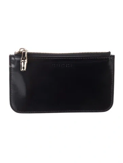 Pre-owned Gucci Key Pouch Leather Card Holder W/ Tags In Black