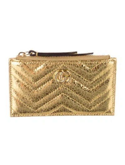 Pre-owned Gucci Key Pouch Leather Card Holder W/ Tags In Gold/metallic