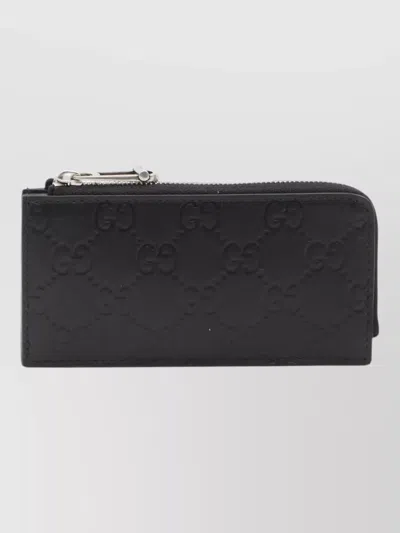 Gucci Keyring Card Holder Wallet Logo Zip In Black
