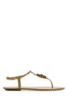 Gucci Women Khaki Leather Thong Sandals In Safaricamelxkid