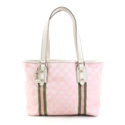 Pre-owned Gucci Khaki Off-white Pink Gg Canvas Leather Shoulder Bag Tote Bag ()