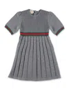 Gucci Grey Wool Dress With Web Ribbon In Grigio