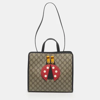 Pre-owned Gucci Kid's Choco Brown/beige Gg Supreme Canvas Lady Bug Tote
