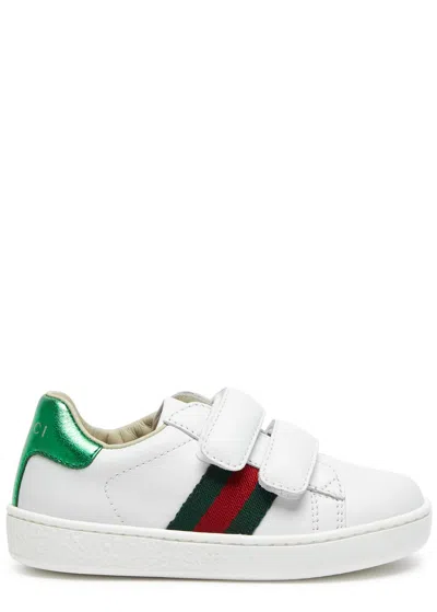 Gucci Kids' White New Ace Velcro Leather Sneakers