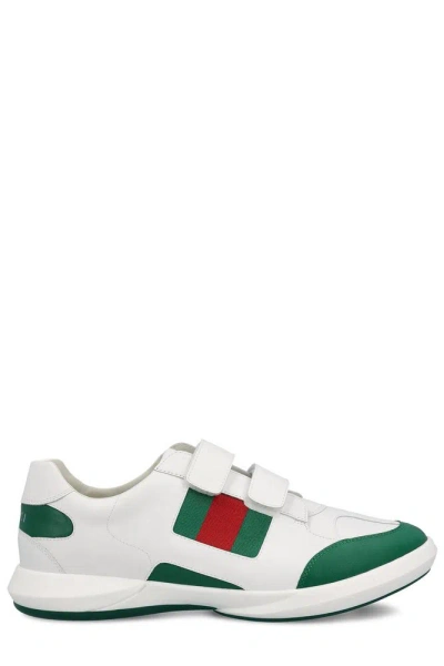 Gucci Kids' 条纹织带边饰魔术贴运动鞋 In Green