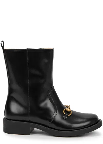 Gucci Kids Aisha Horsebit Leather Boots (it27-it33) In Black