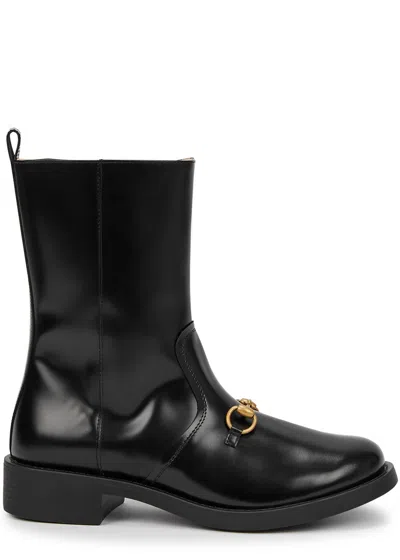 Gucci Kids Aisha Horsebit Leather Boots (it34-it35) In Black