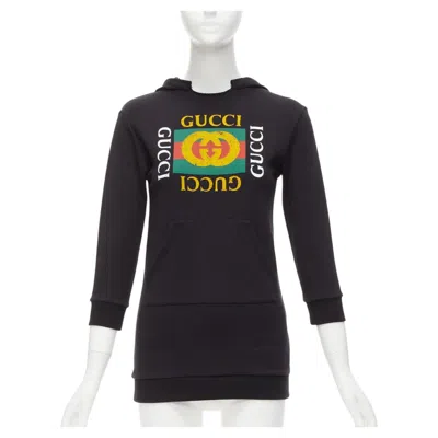 Pre-owned Gucci Kids Alessandro Michele Vintage Box Logo Black Hoodie 8y Xs