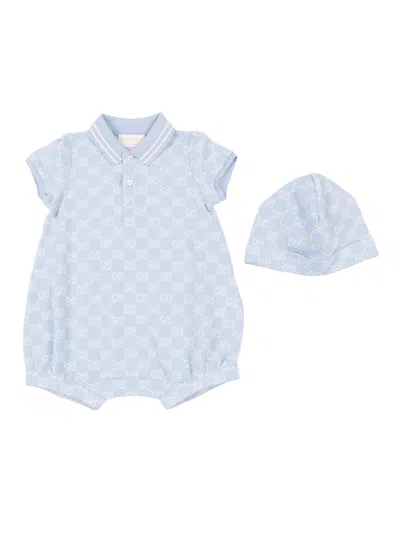 Gucci Kids B Gift Set Gg  Cotton Piquet In Blue