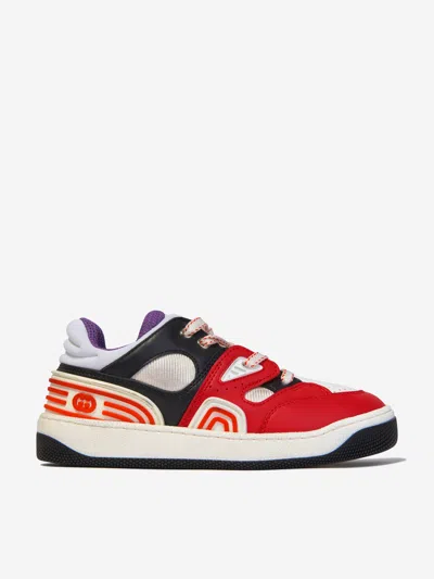 Gucci Kids Red & Black Basket Sneakers In White