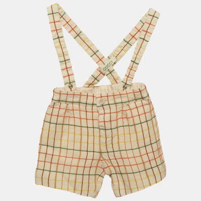 Pre-owned Gucci Kids Beige Checked Wool Suspender Shorts 9-12 M In Sand