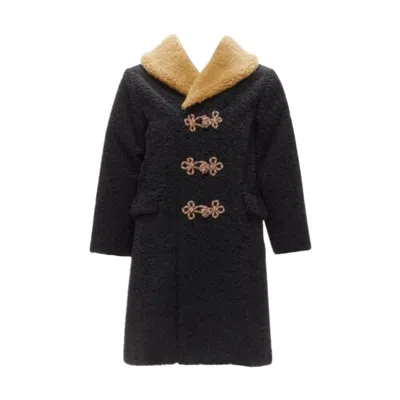 Pre-owned Gucci Kids Black Beige Anchor Knots Faux Shearling Teddy Coat 8y