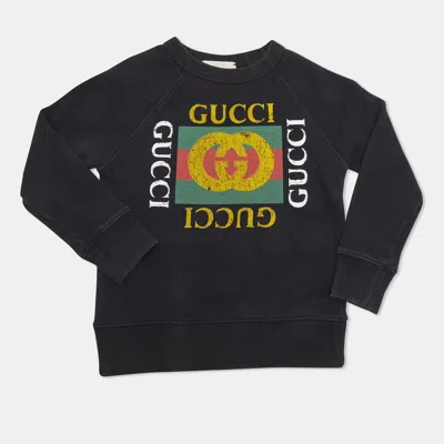 Pre-owned Gucci Kids Black Logo Print Cotton Sweater 4yrs