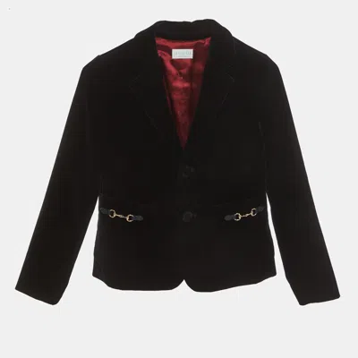 Pre-owned Gucci Kids Black Velvet Horsebit Single Breasted Blazer 8 Yrs