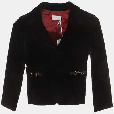 Pre-owned Gucci Kids Black Velvet Horsebit Trim Jacket 5 Yrs