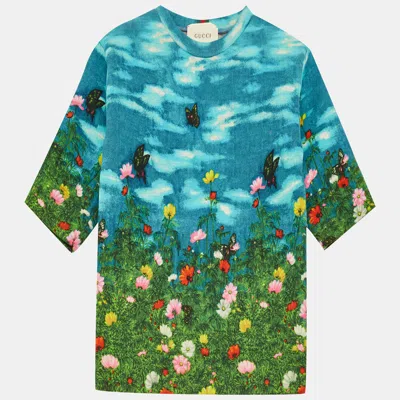 Pre-owned Gucci Kids Blue Garden Print Neoprene Sweatshirt 6yrs