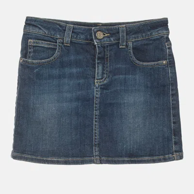 Pre-owned Gucci Kids Blue Logo Embroidered Denim Mini Skirt 8 Yrs