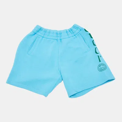 Pre-owned Gucci Kids Blue Logo Print Cotton Shorts 6 Yrs