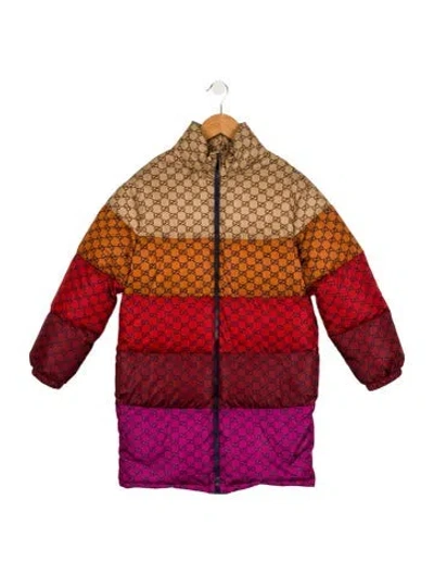 Pre-owned Gucci Kids' Boys' Gg Logo Puffer Jacket In Neutrals/orange/red