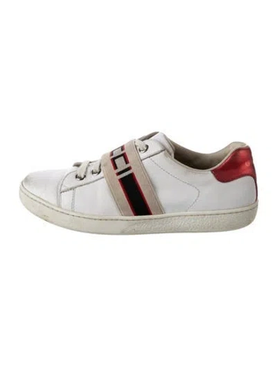 Pre-owned Gucci Babies' Kids Boys' Leather Lowtop Sneakers In Metallic/white