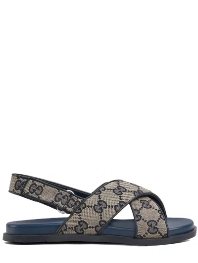 Gucci Kids Mini Round Toe Sandals With Adjustable Closure In Blue