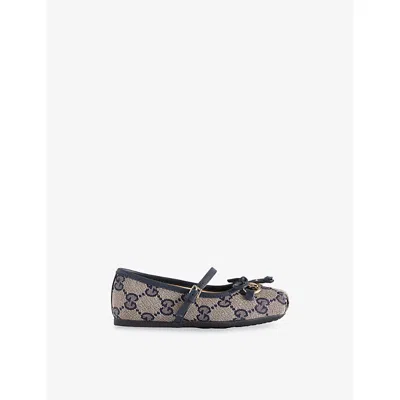 Gucci Kids' Branded Woven Ballet Flat In Gray
