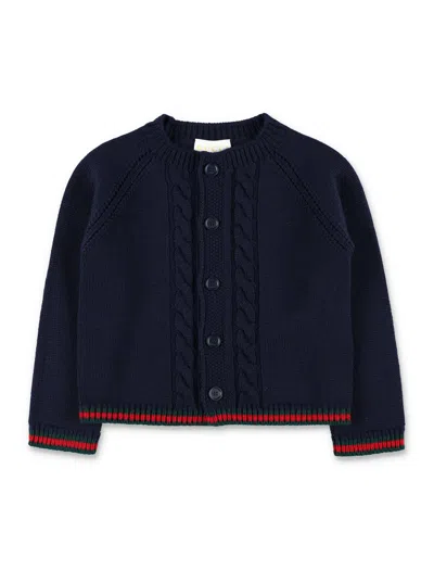 Gucci Kids Cable Knit Cardigan Jacket In Blue