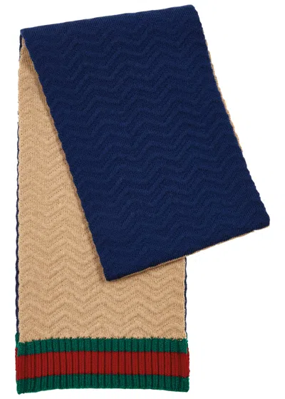Gucci Kids Colour-blocked Chevron Wool Scarf In Blue