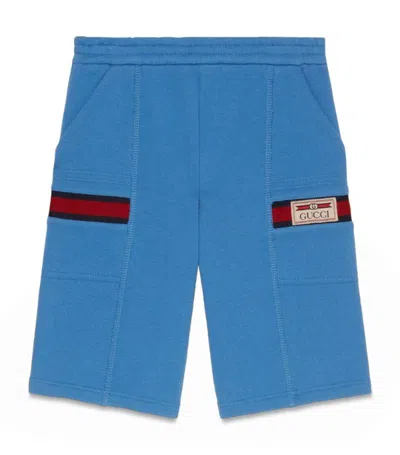 Gucci Kids' Cotton Logo-patch Shorts (4-12 Years) In Blue