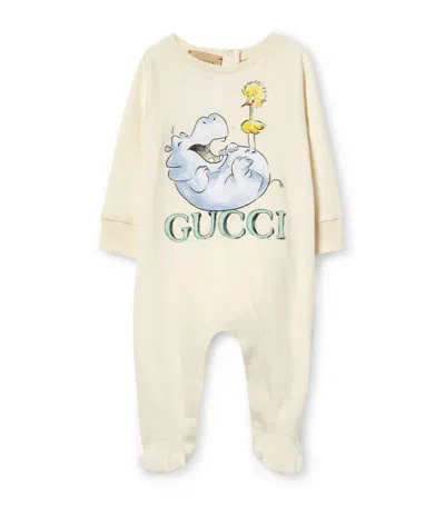 Gucci Kids Cotton Logo Print All-in-one (0-12 Months) In Neutral