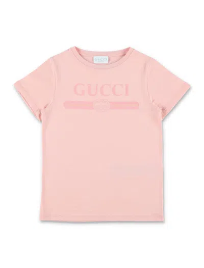 Gucci Kids Cotton Logo T-shirt In Pink