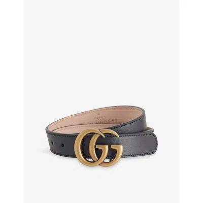 Gucci Kids Gg Monogram Leather Belt Nero In Brown