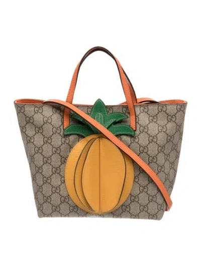 Pre-owned Gucci Kids' Gg Supreme Pineapple Tote In Brown