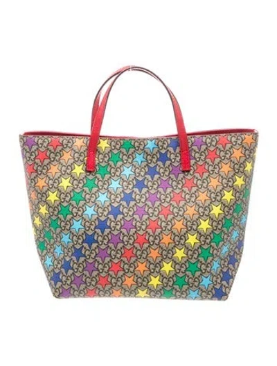 Pre-owned Gucci Kids' Gg Supreme Rainbow Star Tote Bag In Metallic