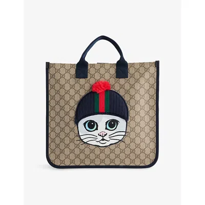 Gucci Kids' Gg-monogram Coated-canvas Tote Bag B.eb.mul/blu/blu/blu