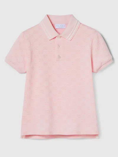 Gucci Kids Girl Mini Gg Cotton Piqué Polo With Split Hem In Rosa