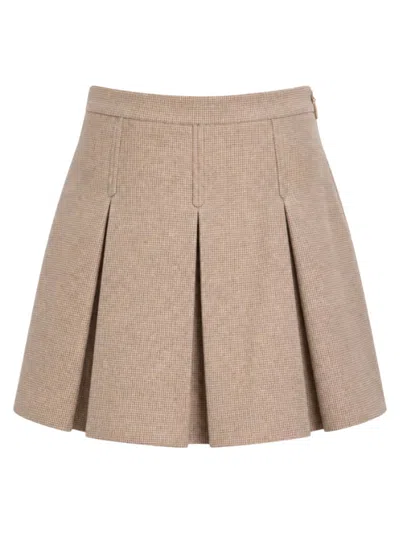 Gucci Kids Girl's Mini Pleated Skirt With Cupro Lining And Adjustable Waist In Neutral
