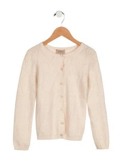 Pre-owned Gucci Kids Girls Gg Logo Pattern Cardigan In Neutrals