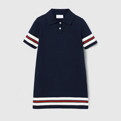 Gucci Kids Girls' Mini Knit Polo Dress With Button Closure In Blue